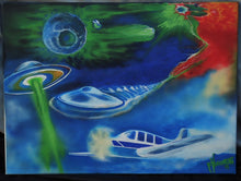 painting of crowded airways and outer space