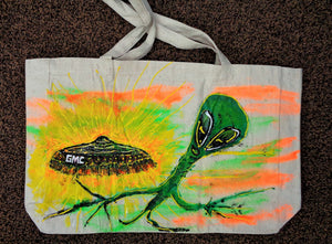 Tote Bag for GMC and Alien lovers, handpainted exclusive design..." intergalactic shopping will never be the same!"