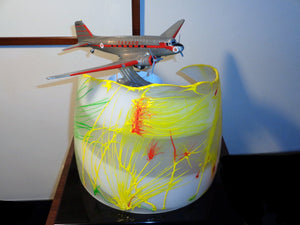 DC-3 flight-light sculpture "Eye of the Storm" glass, paint and light sculpture - original multi-dimensional artwork