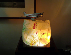 DC-3 flight-light sculpture "Eye of the Storm" glass, paint and light sculpture - original multi-dimensional artwork