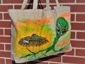 Tote Bag for GMC and Alien lovers, handpainted exclusive design..." intergalactic shopping will never be the same!"