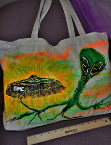 Tote Bag for GMC and Alien lovers, handpainted exclusive design..." intergalactic shopping will never be the same!"