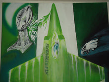 Philadelphia Eagles painting 36" x 24" on canvas "Champions Night Fly-Over"