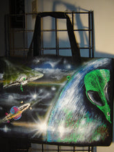 shopping/market tote Alien inspired for Out-of-This World Market trips-artist Hand Painted unique