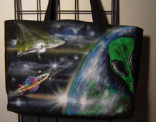 shopping/market tote Alien inspired for Out-of-This World Market trips-artist Hand Painted unique